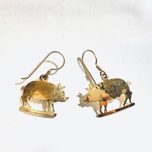 Vintage Wild Bryde Gold Pig Dangle Earrings